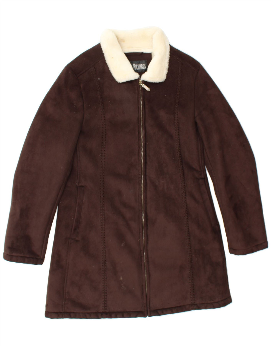 MARVIN RICHARDS Womens Sherpa Overcoat UK 10 Small Brown Polyester Vintage Marvin Richards and Second-Hand Marvin Richards from Messina Hembry 