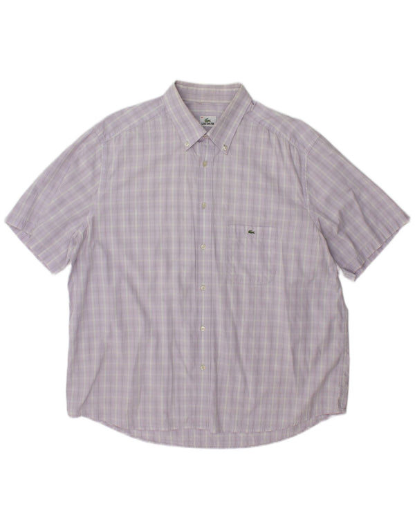 Мужская рубашка с коротким рукавом Lacoste, размер 46, 2XL, фиолетовая клетка, хлопок
