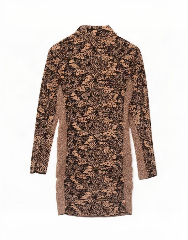 Женское платье-футляр Zara UK 12 с длинным рукавом, средний коричневый, вискоза с цветочным принтом
