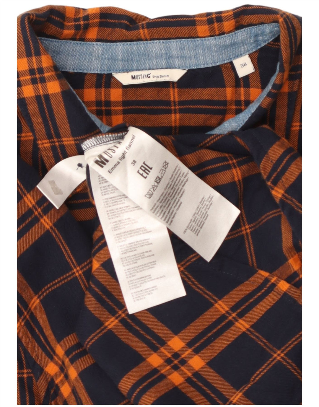 Женская фланелевая рубашка MUSTANG EU 38, средний темно-синий цвет в клетку, хлопок