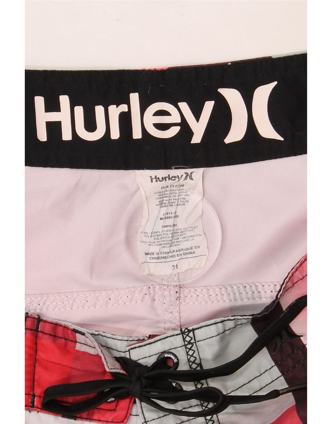 HURLEY Мужские шорты для плавания, красный полиэстер в клетку