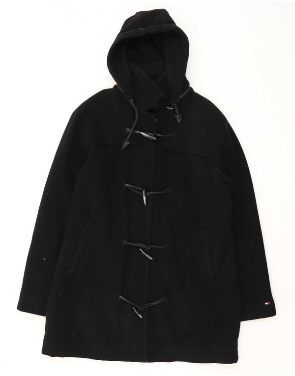 Женский дафлкот с капюшоном Tommy Hilfiger UK 16, большой, черный, шерстяной