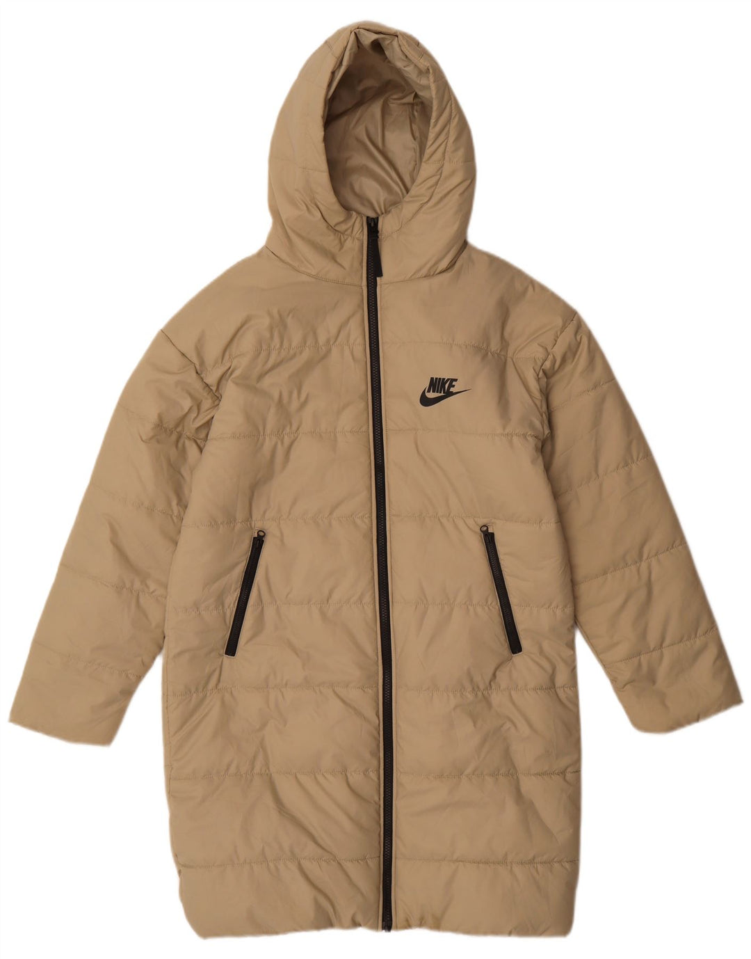 Женское длинное стеганое пальто с капюшоном Nike UK 6 XS, бежевый полиэстер