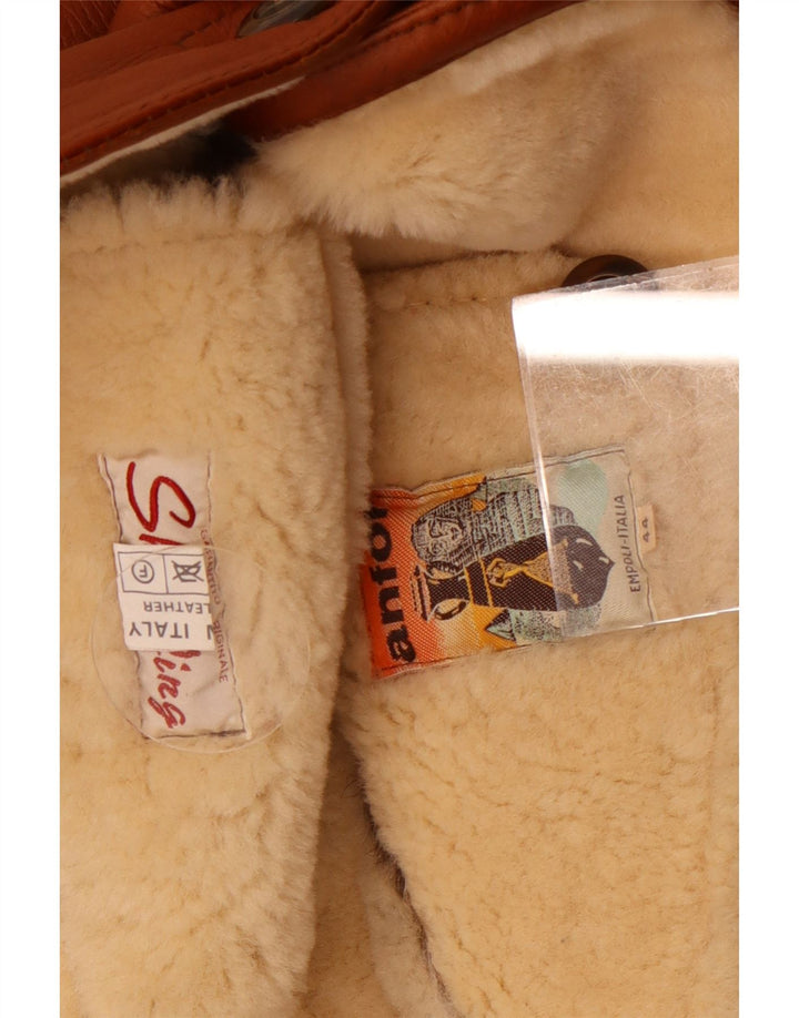 Женская короткая дубленка свободного кроя Anfor IT 44, коричневая короткая дубленка среднего размера