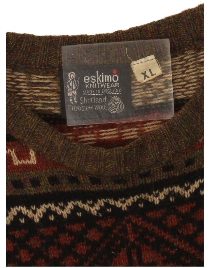 Женский джемпер ESKIMO с круглым вырезом, Великобритания 18 XL, коричневый Fair Isle, новая шерсть