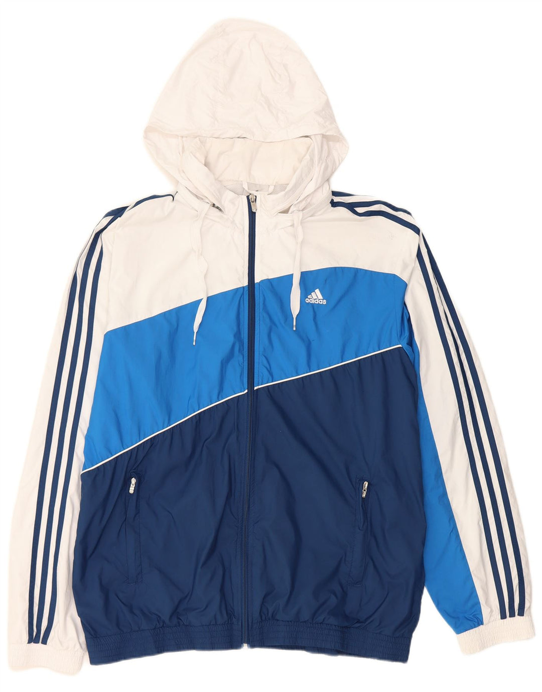 Мужская дождевик Adidas с капюшоном UK 40, большой темно-синий, полиэстер с цветными блоками