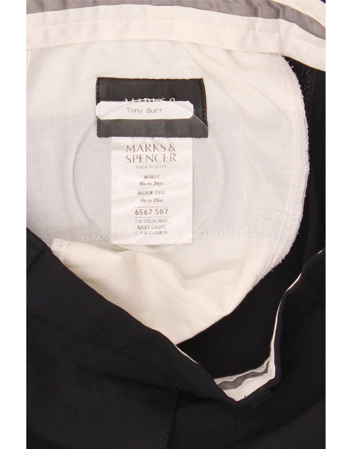 Мужские костюмные брюки Marks & Spencer W34 L29 темно-синие из полиэстера