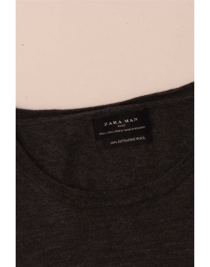 Мужской джемпер Zara, большой серый шерстяной свитер
