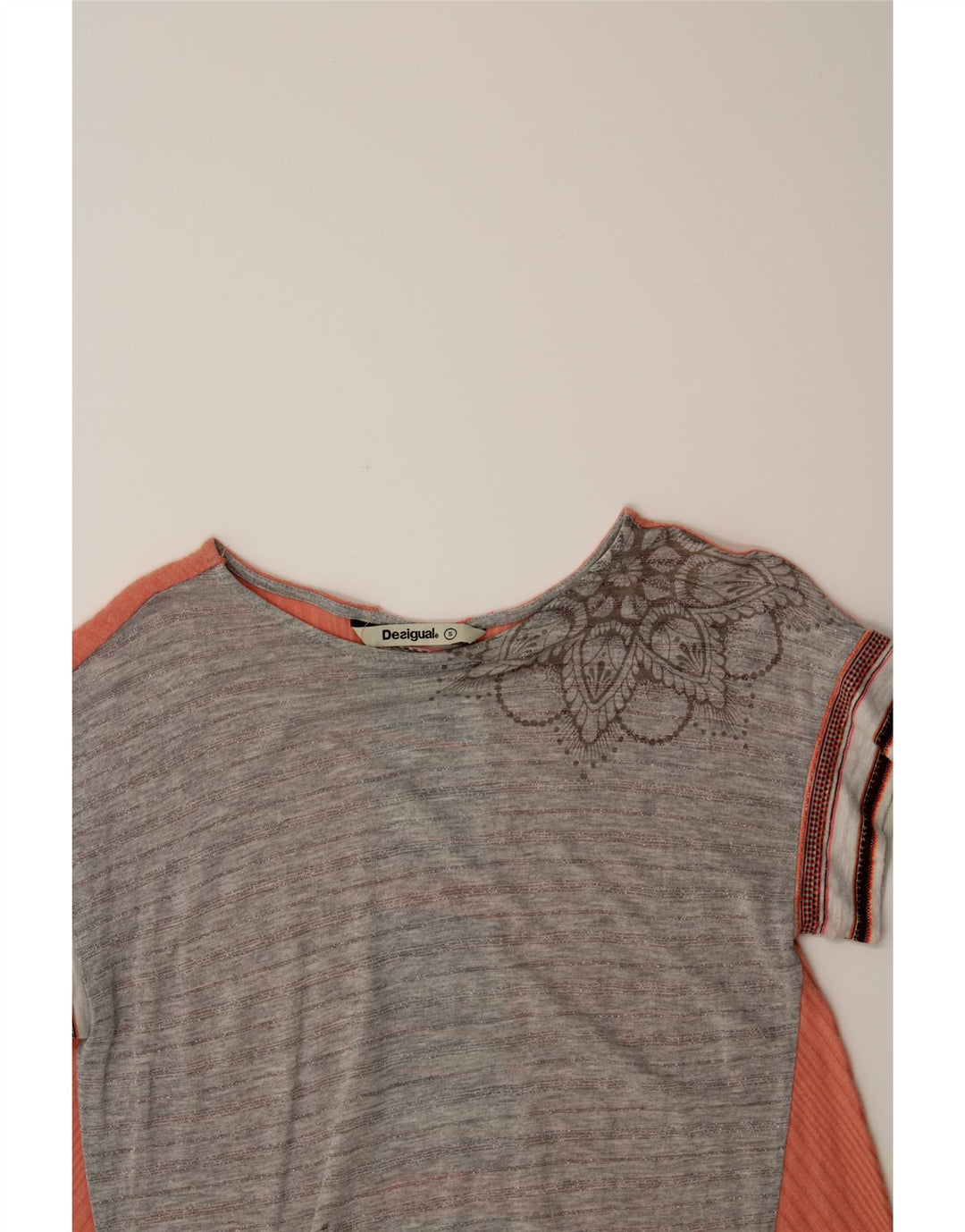 DESIGUAL Womens Blouse Top UK 10 Small Grey Floral Vintage Desigual and Second-Hand Desigual from Messina Hembry 