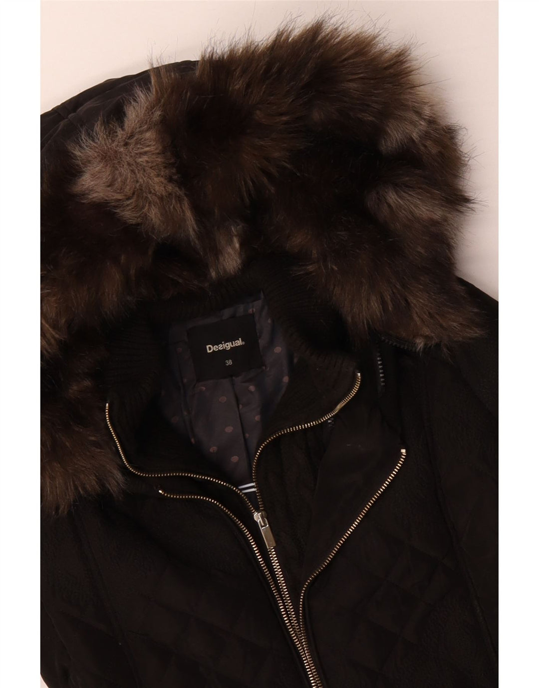 DESIGUAL Женская стеганая куртка с капюшоном EU 38 Средний Черный Пейсли