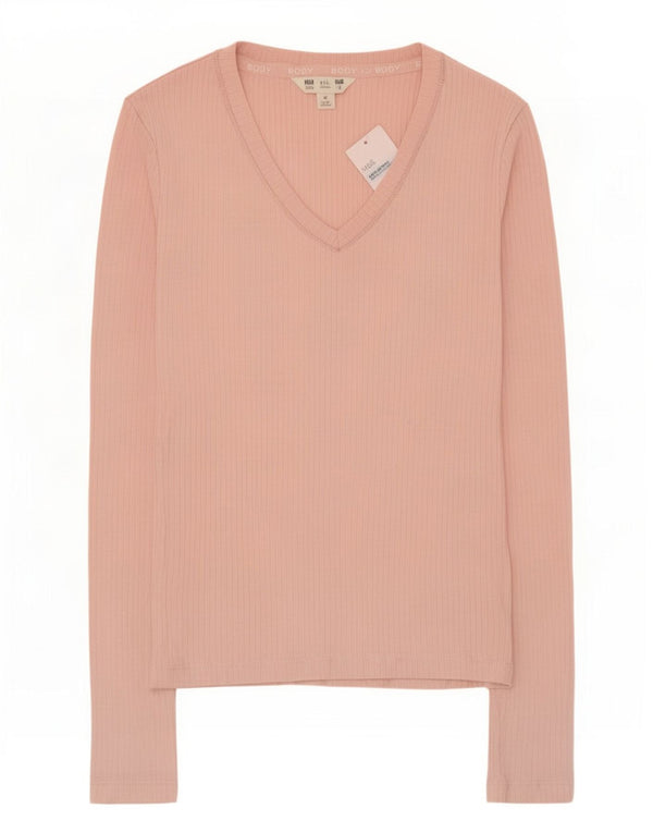 Marks & Spencer Womens Top Long Sleeve UK 4 XS Pink Cotton