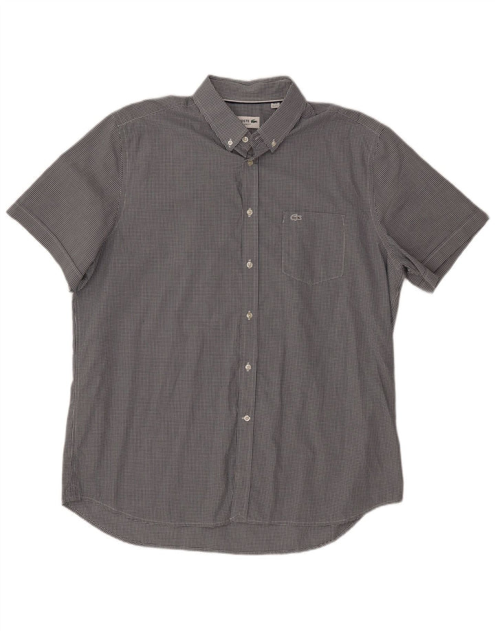 LACOSTE Мужская рубашка с коротким рукавом, размер 44 17 1/2 XL, черная клетка