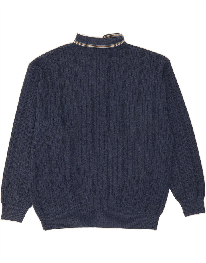 MONTE CARLO Mens Polo Neck Jumper Sweater IT 50 Medium Blue Geometric Vintage Monte Carlo and Second-Hand Monte Carlo from Messina Hembry 