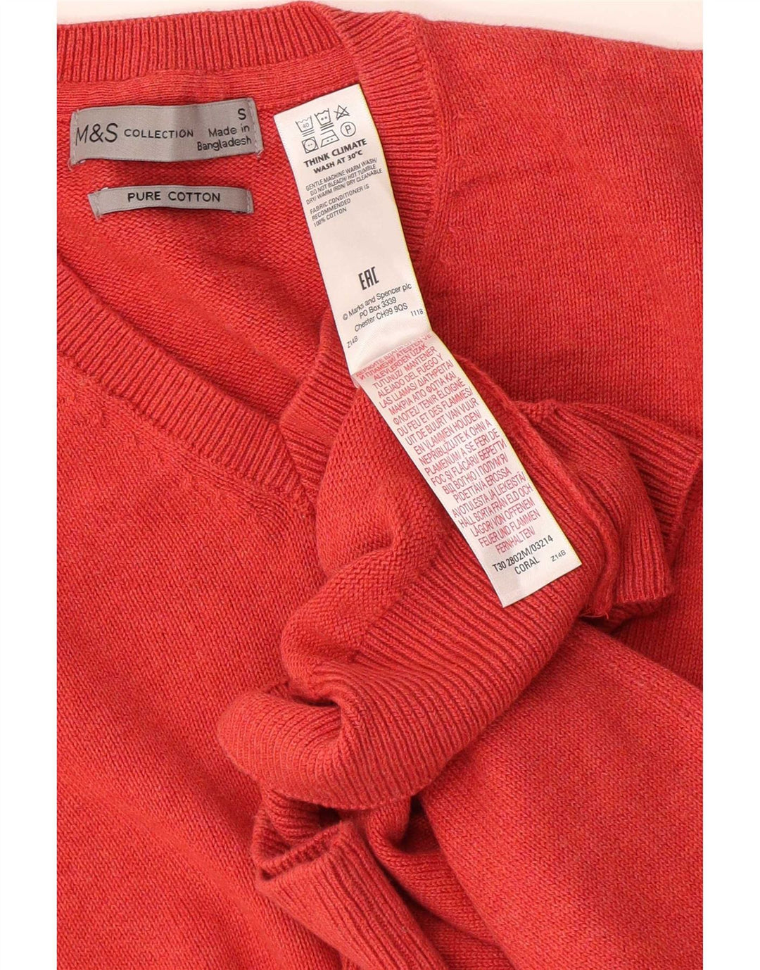 Мужской джемпер с v-образным вырезом Marks & Spencer, маленький оранжевый хлопковый свитер