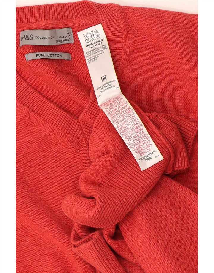 Мужской джемпер с v-образным вырезом Marks & Spencer, маленький оранжевый хлопковый свитер