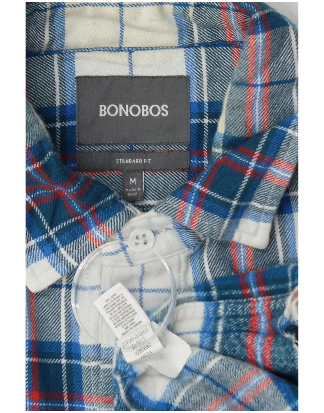 BONOBOS Мужская фланелевая рубашка стандартного кроя, средний синий клетчатый хлопок
