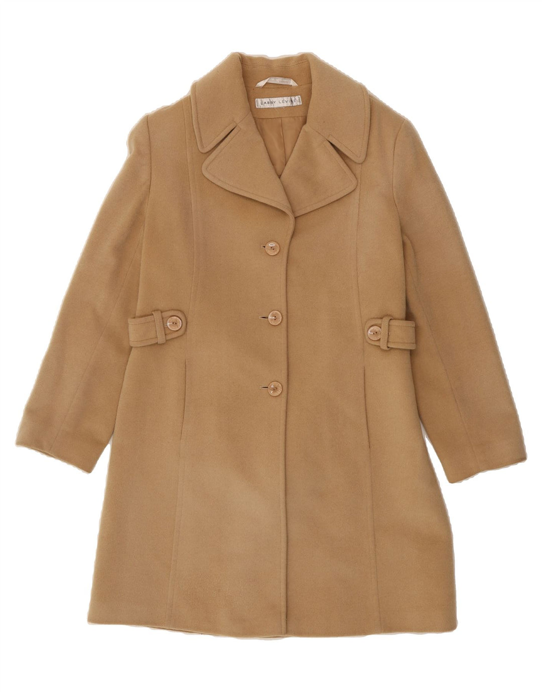 LARRY LEVINE Womens Overcoat UK 14 Medium Beige Lambswool Vintage Larry Levine and Second-Hand Larry Levine from Messina Hembry 