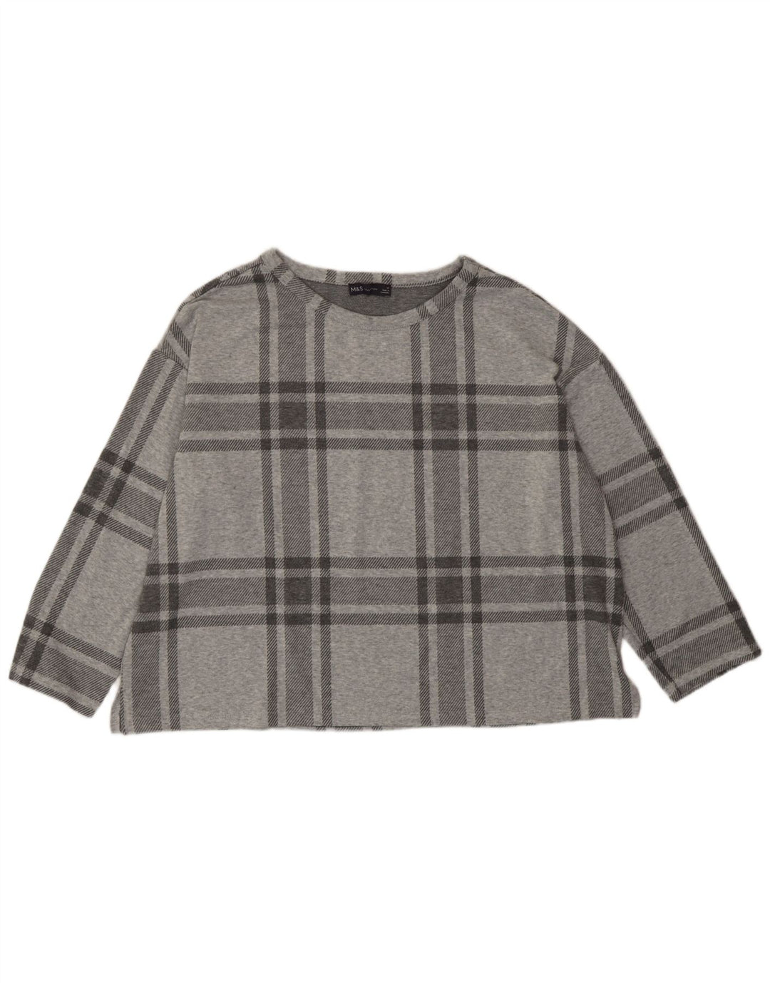 Женский укороченный топ Marks & Spencer с рукавом 3/4, Великобритания 20, 2XL, серый полиэстер в клетку