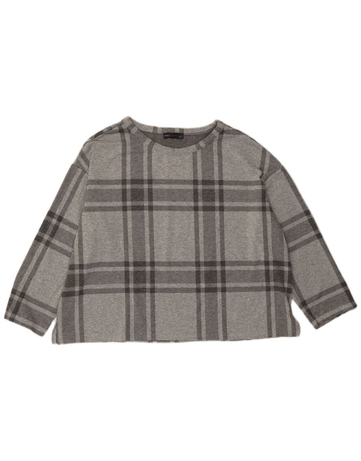Женский укороченный топ Marks & Spencer с рукавом 3/4, Великобритания 20, 2XL, серый полиэстер в клетку