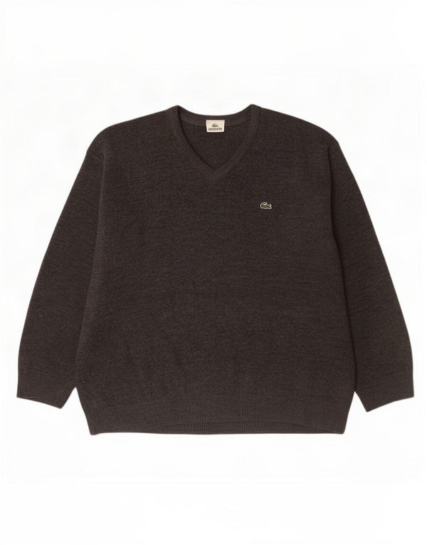 Мужской джемпер с v-образным вырезом Lacoste, размер 6 XL, серый из натуральной шерсти