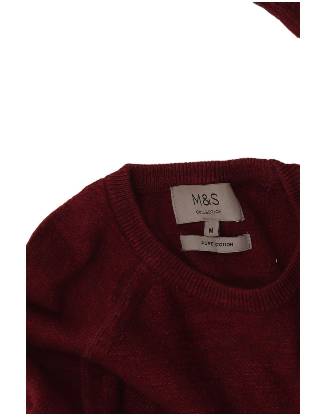 Мужской джемпер с круглым вырезом Marks & Spencer, средний бордовый хлопковый свитер