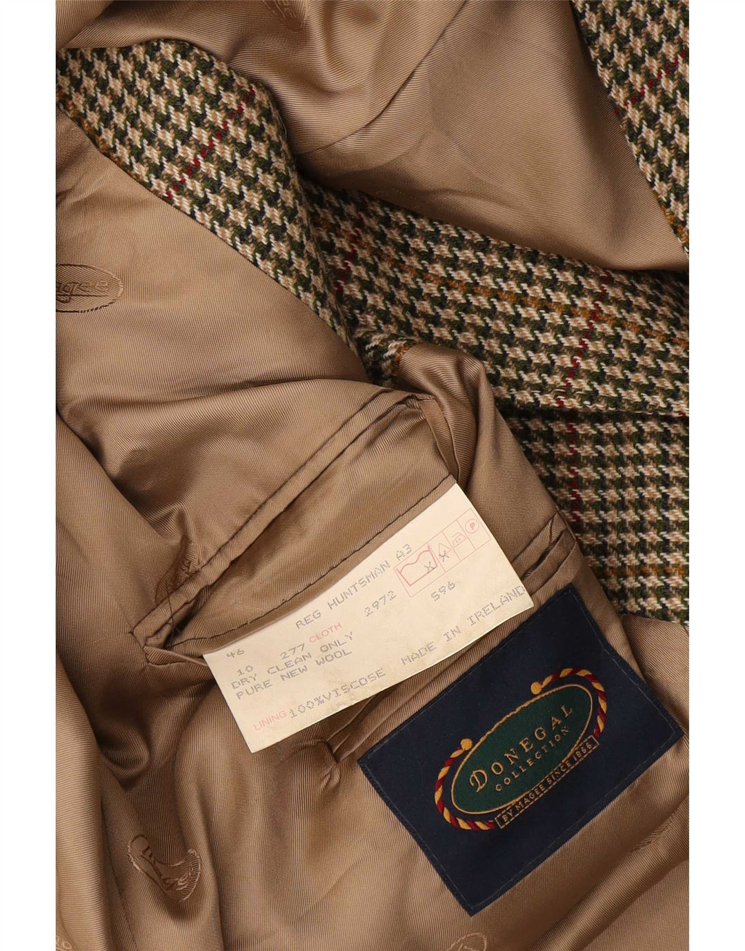 Donegal Мужской пиджак с 3 пуговицами, Великобритания 46 3XL, бежевый, с узором «гусиные лапки», новая шерсть