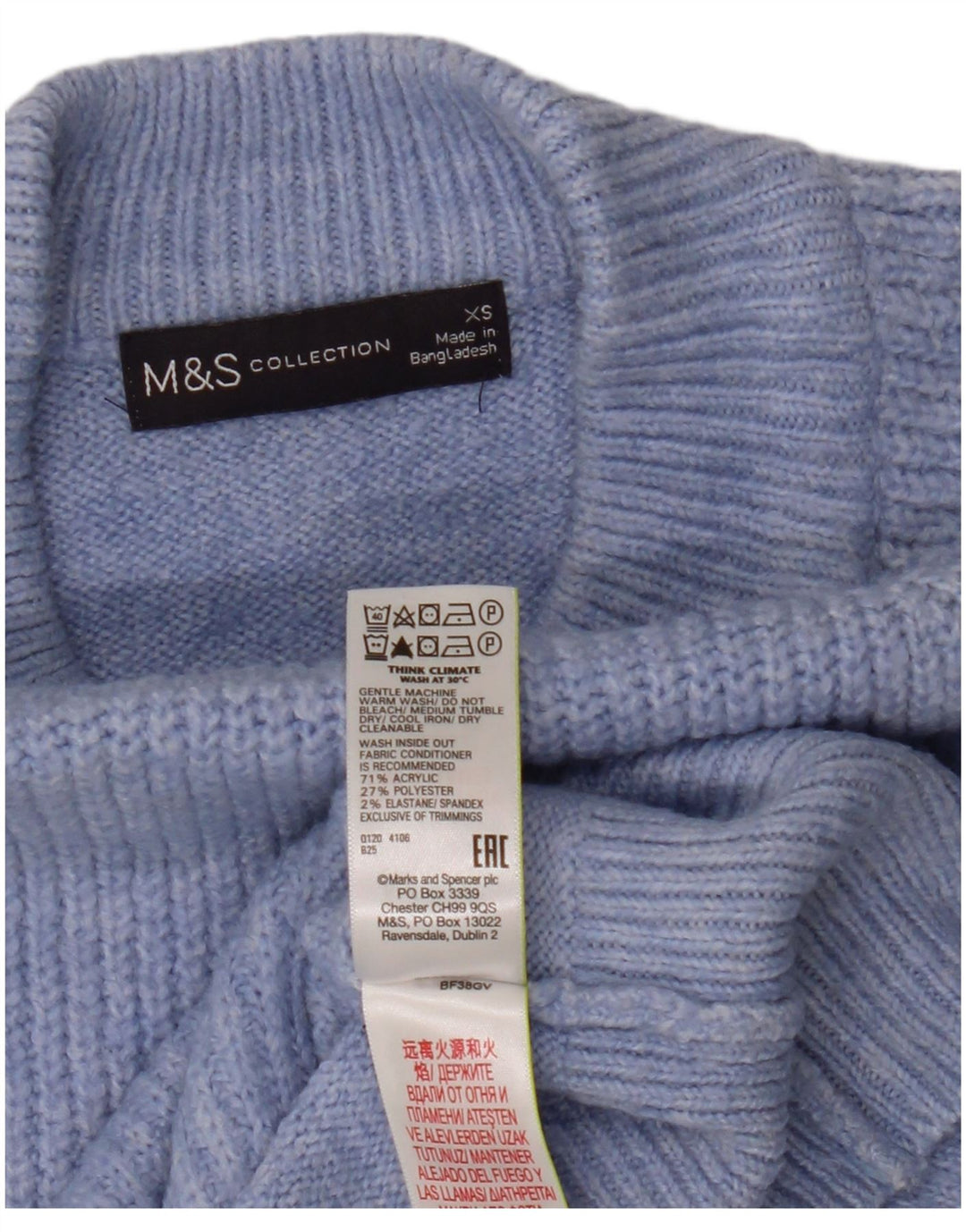 Женский свободный джемпер с высоким воротником Marks & Spencer, Великобритания 6 XS, синий