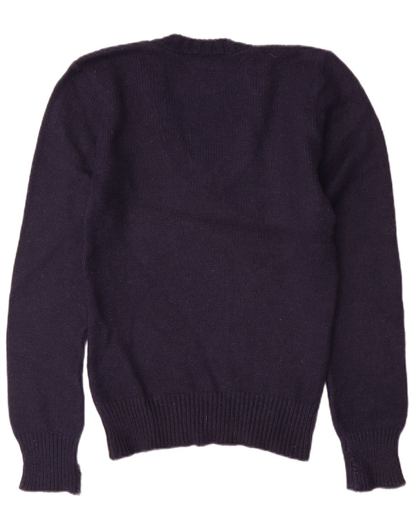 ВИНТАЖНЫЙ женский джемпер с v-образным вырезом UK 10, маленький темно-синий