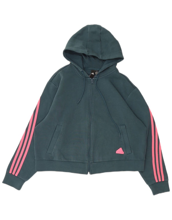 Женский свитер свободного кроя с капюшоном на молнии Adidas UK 10, маленький зеленый спортивный
