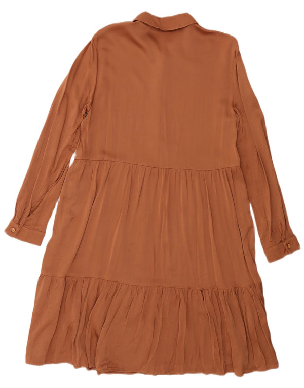 Женское платье трапециевидного силуэта с длинными рукавами ZARA UK 10, маленькое коричневое вискоза