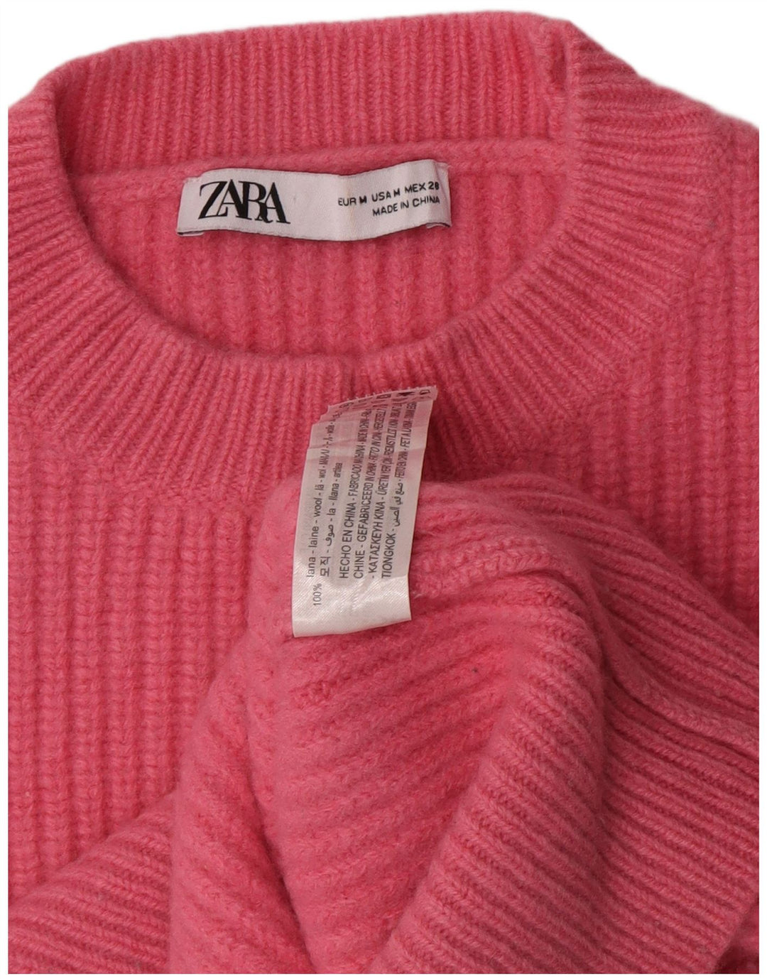 Женский укороченный джемпер с круглым вырезом Zara UK 14, шерсть среднего розового цвета