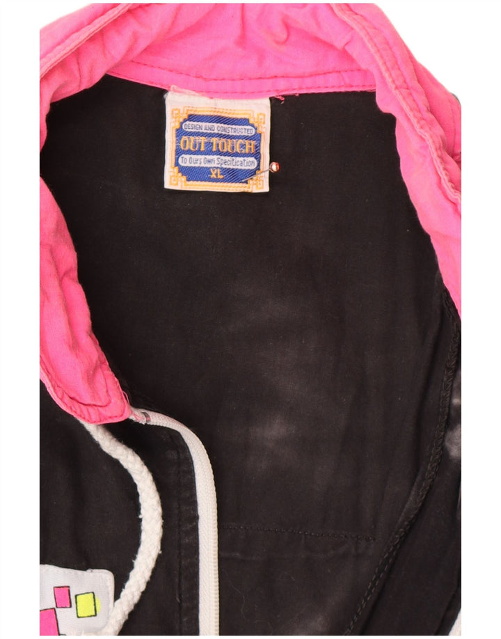 ВИНТАЖНЫЙ женский спортивный костюм с графическим рисунком, верхняя куртка UK 18 XL, черный с цветными блоками