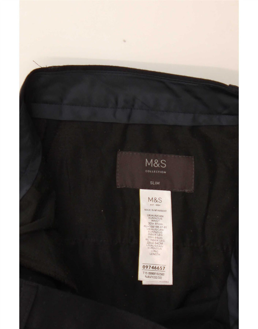 Женские узкие костюмные брюки Marks & Spencer W32 L33 темно-синие из полиэстера