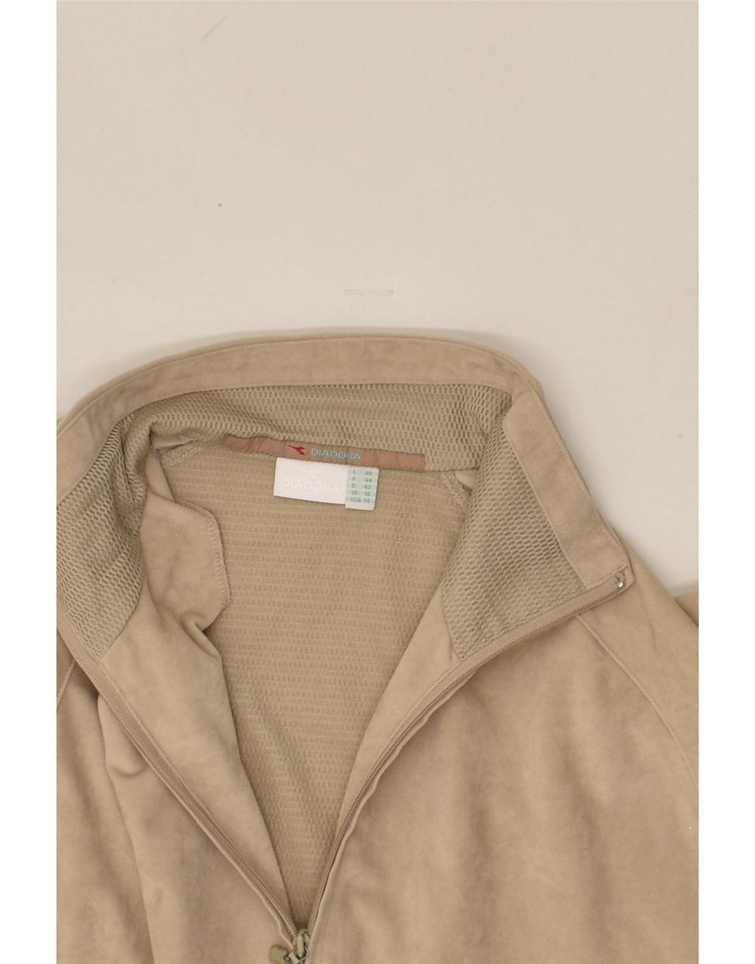 DIADORA Womens Tracksuit Top Jacket UK 16 Large Beige Polyester | Vintage Diadora | Thrift | Second-Hand Diadora | Used Clothing | Messina Hembry 