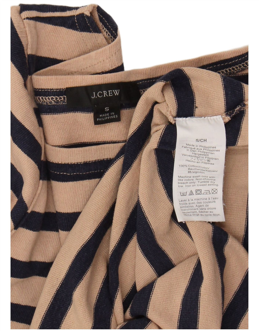 J. CREW Womens Oversized Crop Top 3/4 Sleeve UK 10 Small Beige Striped