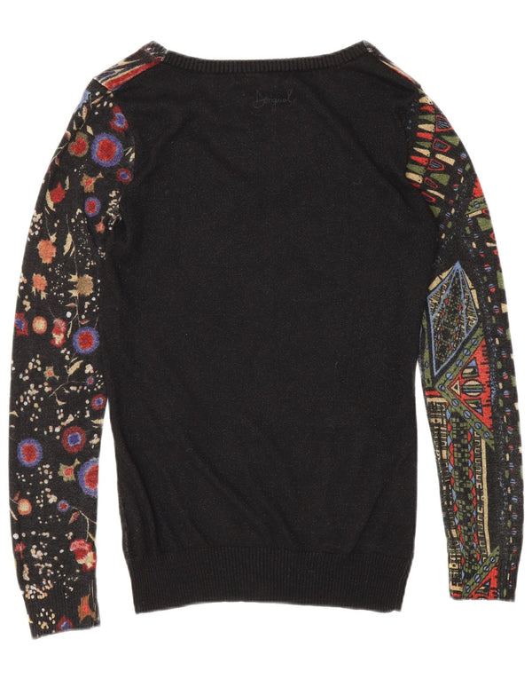 Женский джемпер с V-образным вырезом и графическим рисунком Desigual UK 10, маленький черный вискоза