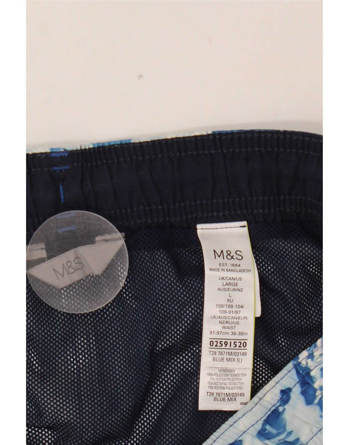 Мужские шорты для плавания с абстрактным рисунком Marks & Spencer, большие синие, полиэстер