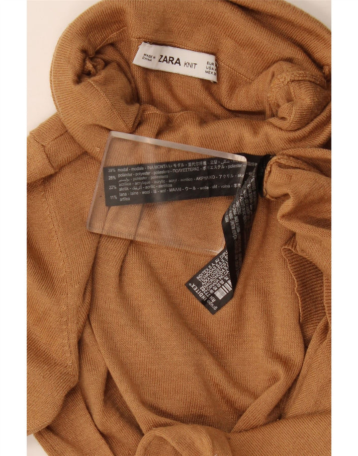 Женский джемпер с высоким воротником Zara UK 12, средний коричневый модальный свитер