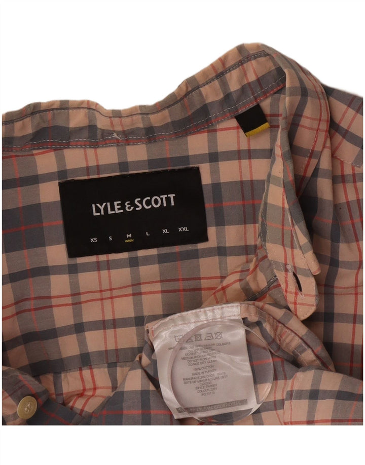 Мужская рубашка с коротким рукавом Lyle & Scott, хлопковая, бежевая, в клетку среднего размера