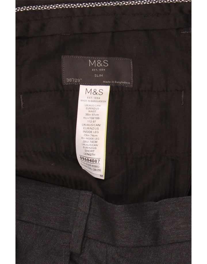 MARKS & SPENCER Mens Slim Fit Chino Trousers W38 L29  Grey Polyester Vintage Marks & Spencer and Second-Hand Marks & Spencer from Messina Hembry 