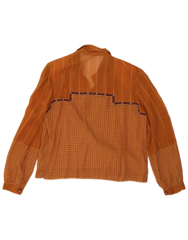 Винтажная женская блузка с длинным рукавом Top IT 48 XL Коричневая с геометрическим рисунком