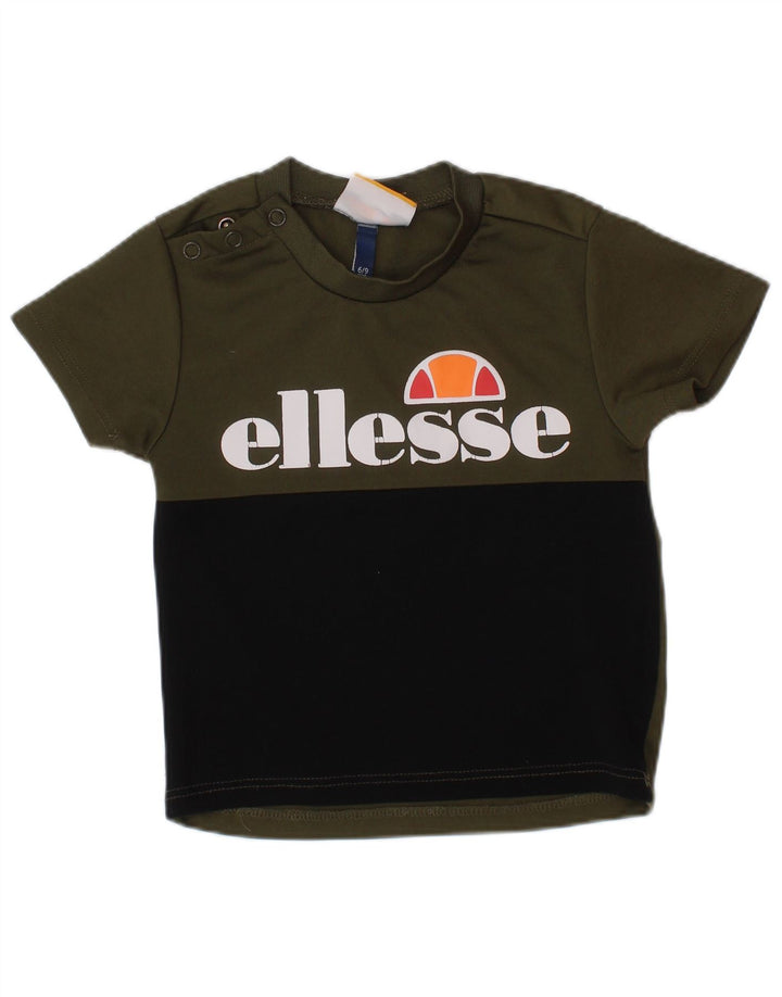 Футболка ELLESSE с рисунком для мальчиков, топ 6–9 месяцев, цвет хаки, цветные блоки