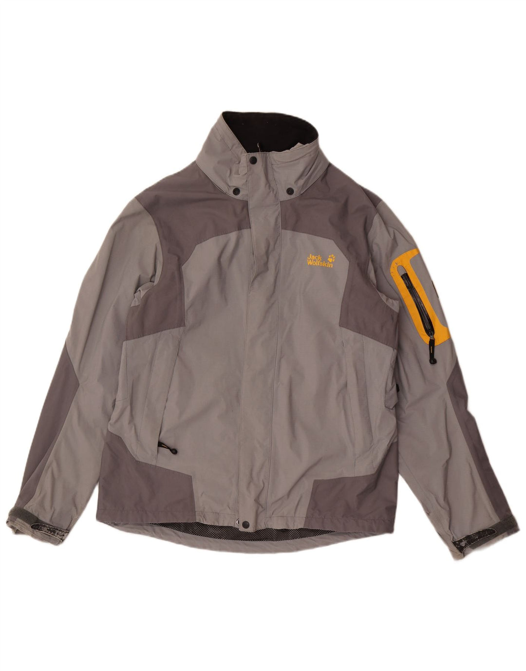 Мужская дождевик Jack Wolfskin UK 40/42, большой серый, полиамид с цветными блоками