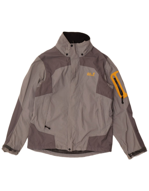 Мужская дождевик Jack Wolfskin UK 40/42, большой серый, полиамид с цветными блоками