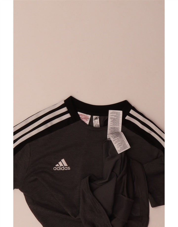 ADIDAS Boys Climalite T-Shirt Top 11-12 Years Grey Colourblock Polyester
