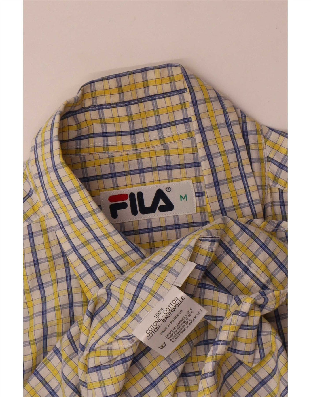 Fila Мужская рубашка с коротким рукавом, хлопковая клетка среднего желтого цвета