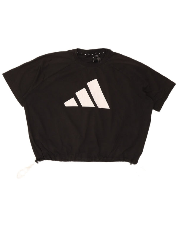 Женская укороченная футболка оверсайз с графическим рисунком Adidas Top UK 10, маленькая, черный хлопок