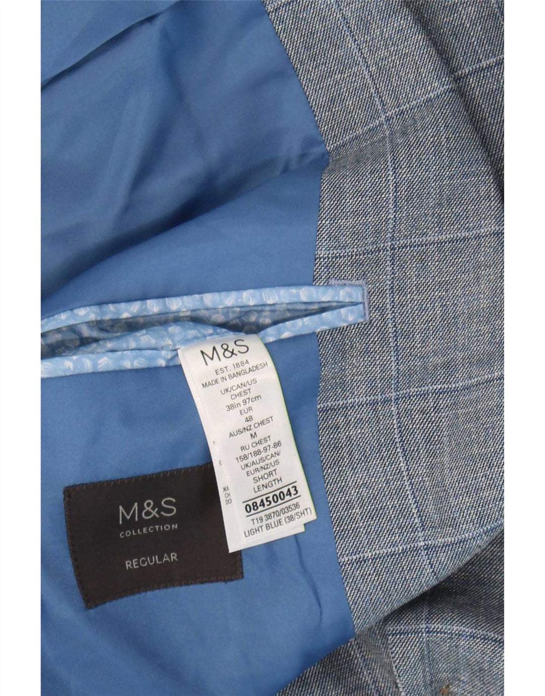 Мужской пиджак на двух пуговицах Marks & Spencer UK 38, средний синий в клетку