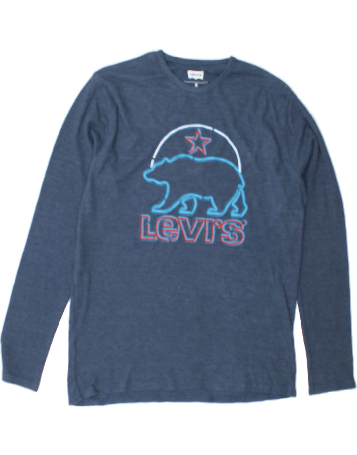 LEVI'S Mens Graphic Top Long Sleeve XL Navy Blue Cotton Vintage Levi's and Second-Hand Levi's from Messina Hembry 