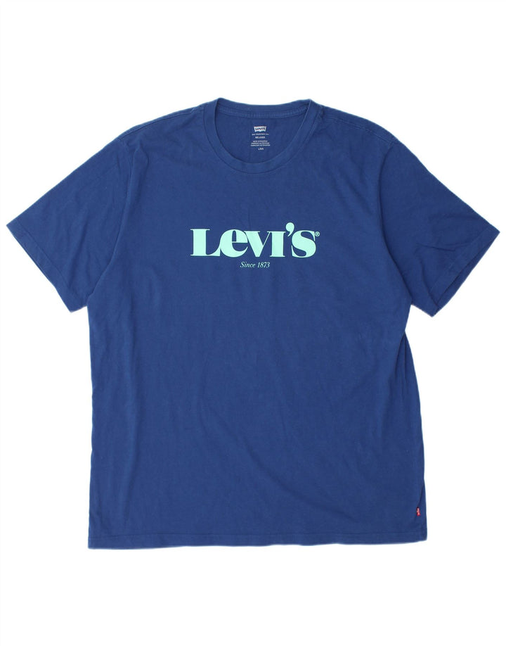 Мужская футболка свободного покроя с рисунком LEVI'S, большая, темно-синяя